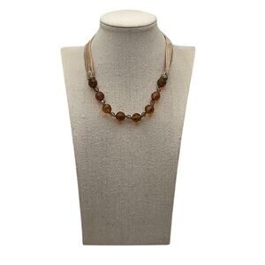Vintage Amber Glass Faceted Bead Necklace with Velvet Ribbon Tie